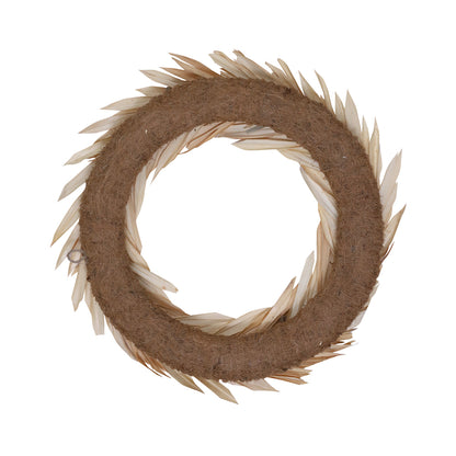 Vickerman Natural Botanicals 24" Bleached Palm Sun Wreath. This wreath measures 24 inches in diameter. It features bleached palm sun leaves on a coco fiber base. This is a dried and preserved natural product.