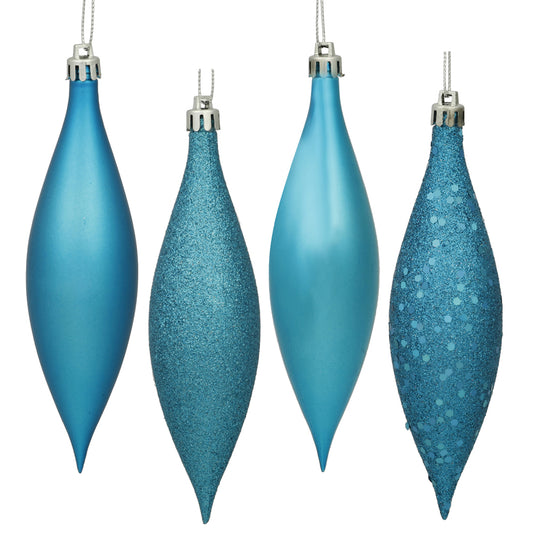Vickerman 5.5" Turquoise Finial Drop Christmas Ornament Assorted 4 Finish 8 per Pack