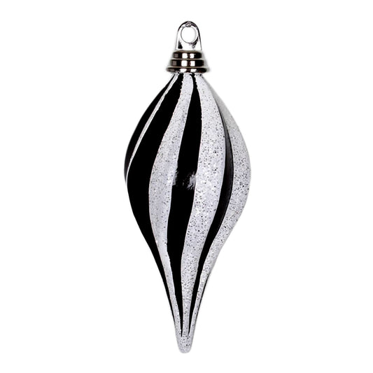 Vickerman 8'' Black-White Glitter Swirl Drop Christmas Ornament