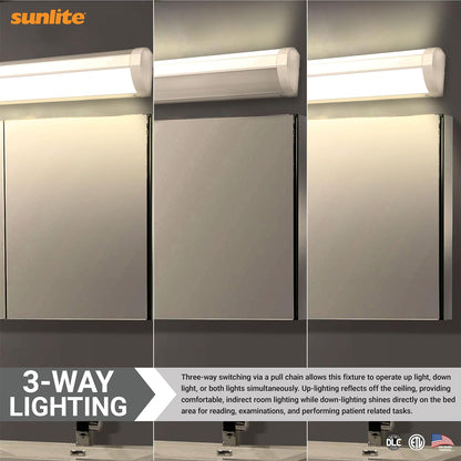 Sunlite 36-Inch LED Linear Bed Light Fixture, 15W/30W/45W, Color Selectable 30K/40K/50K, 1675-5311 Lumens, Dimmable, DLC & ETL Listed, 120V, 3-Way Switching (Up/Down), 116 Degree Beam Angle, White