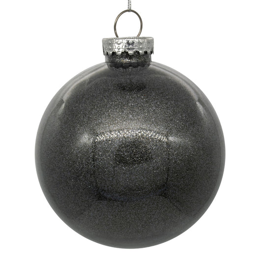 Vickerman 6" Clear Ball Christmas Ornament with Pewter Glitter Interior 4 Pieces per bag