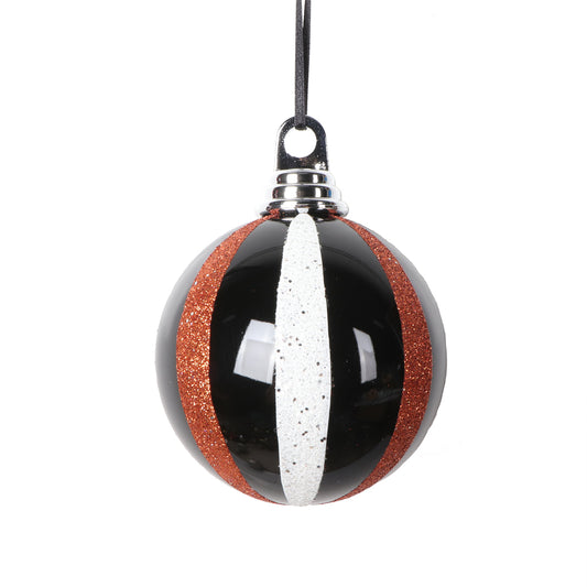 Vickerman 4" Black White Orange Round Ornament 4 per bag.