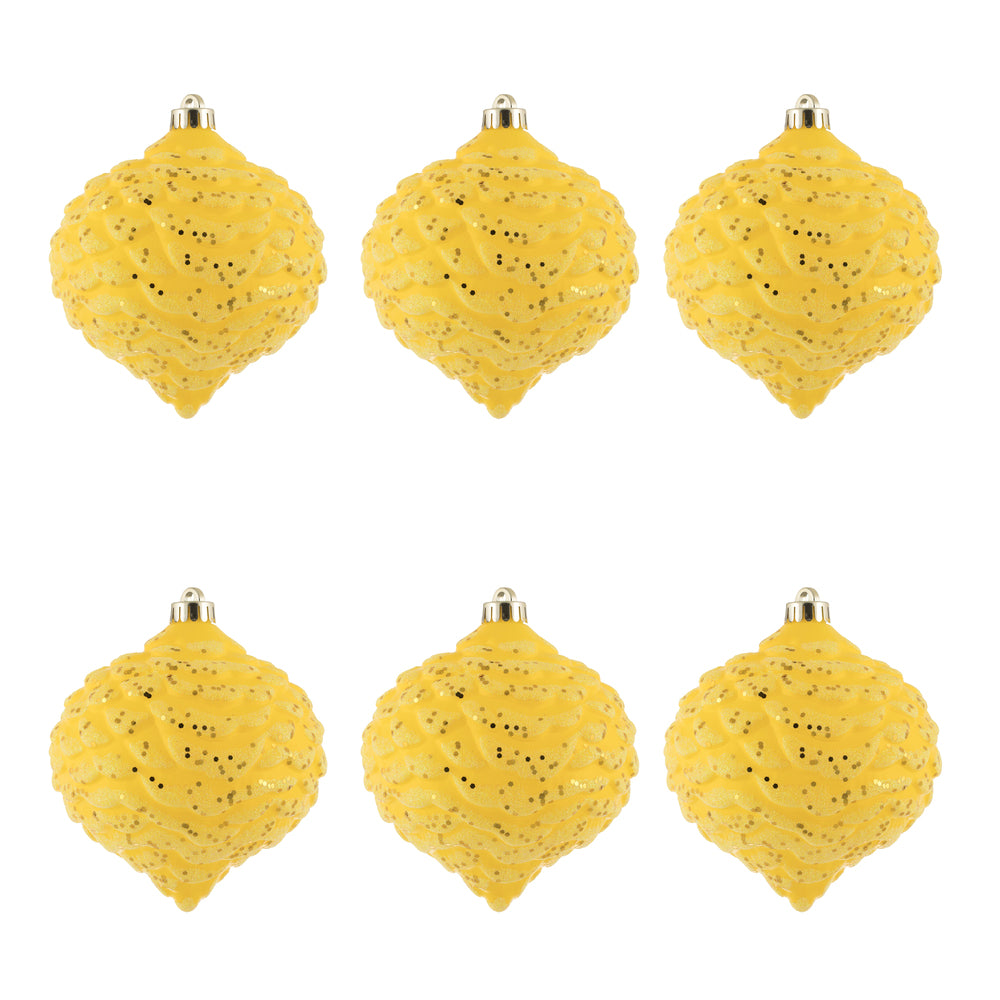 Vickerman 6" Yellow Glitter Pinecone Christmas Ornament 6 per Bag