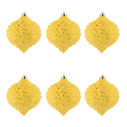 Vickerman 6" Yellow Glitter Pinecone Christmas Ornament 6 per Bag