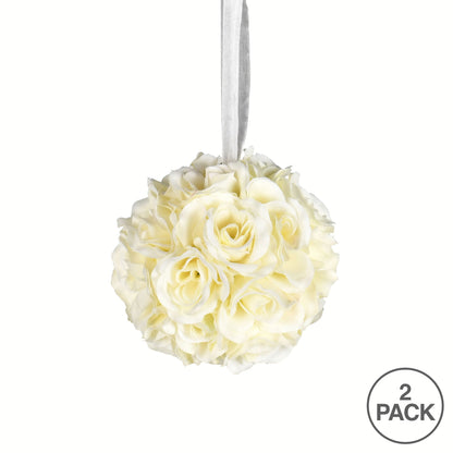 Vickerman 6" Artificial White Rose Ball Pack of 2