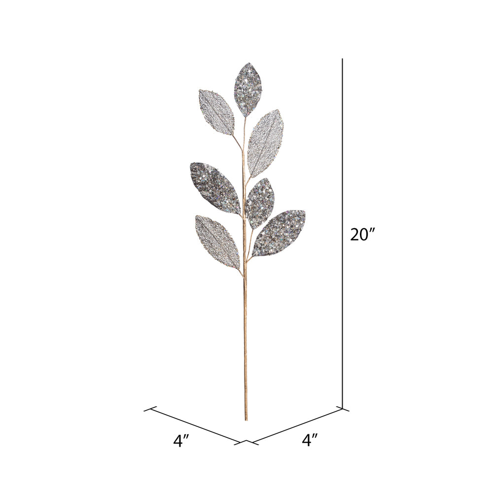 Vickerman 20" Silver Mesh Apple Leaf Artificial Christmas Spray. Includes 3 sprays per pack.