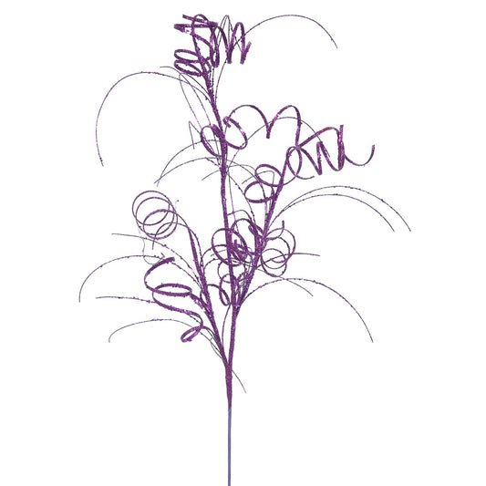 Vickerman 35" Purple Glitter Curly Artificial Christmas Spray. Includes 6 sprays per pack.