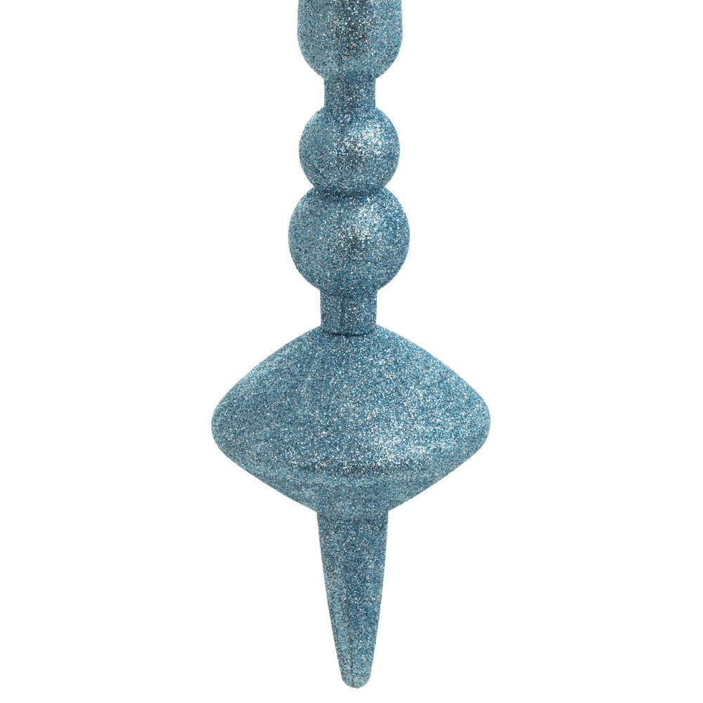 Vickerman 18" Periwinkle Glitter Cupola Finial. This long finial ornament adds depth and texture to any holiday decorating project. Made with shatterproof plastic.