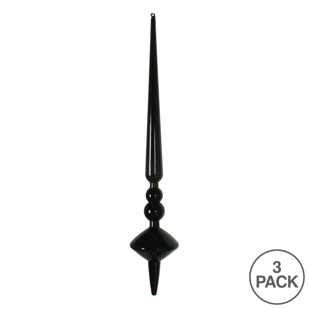 Vickerman 12" Black Shiny Cupola Finial Ornament Pack of 3