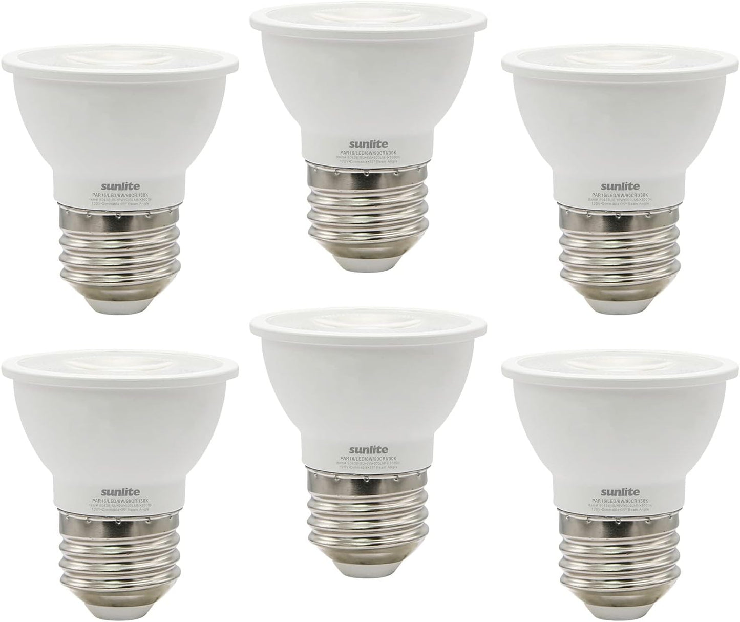 LED PAR16 Short Neck Recessed Flood Light Bulb 6-Watt, (50W Halogen Replacement), 500 Lumens, Medium E26 Base, Dimmable, 90 CRI, ETL Listed, Title 20 Compliant, 4000K Cool White - Pack of 6