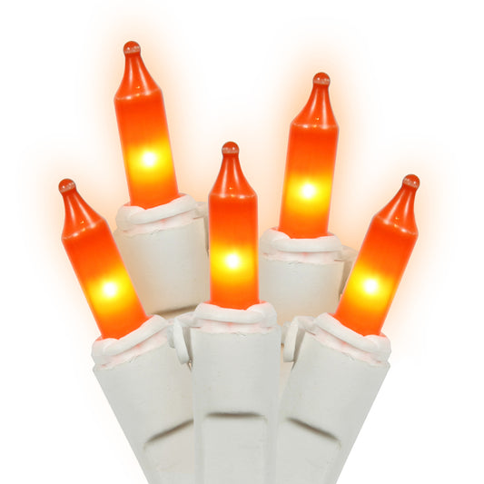 Vickerman 50 Orange Mini Light Set on White Wire 16' Christmas Light Strand