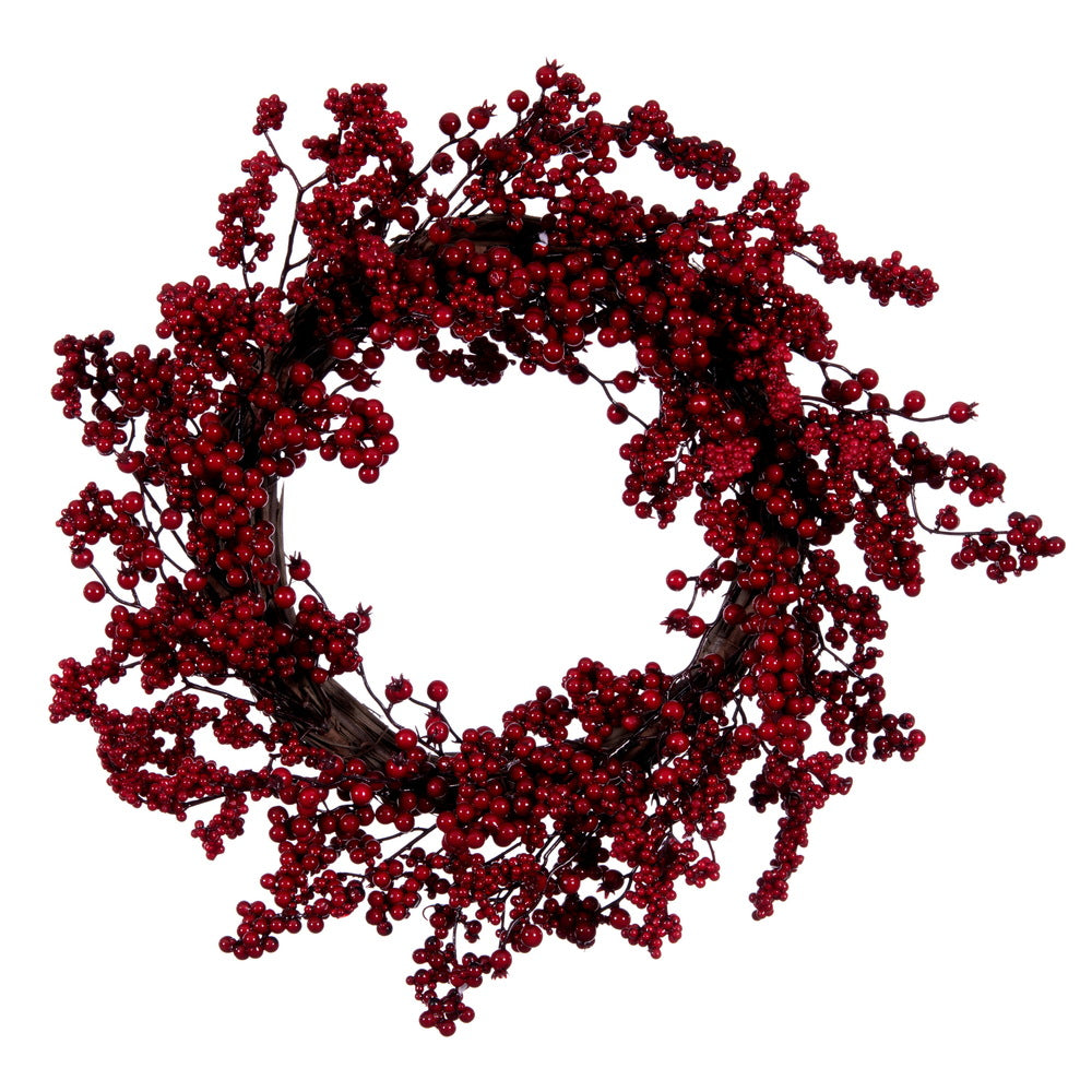 Vickerman 24" Artificial Red Outdoor Weather Resistant Berry Christmas Wreath Unlit