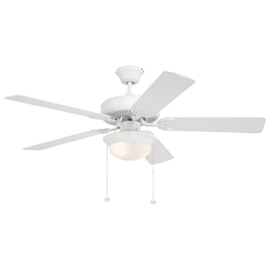 Westgate 52In 5-Blade Ceiling Fan And Light 3X7W A15 Pull Ch. White And White Blades, Commercial Indoor Lighting, 9W*2, 800 Lumens*2, 3000K, White And White Blades Finish No