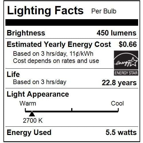 Sunlite 41564-SU LED A15 Refrigerator Light Bulb, 5.5 Watts (40W Equivalent), 450 Lumens, Medium Base (E26), Dimmable, Frosted Finish, UL Listed, Energy Star, 27K - Warm White, 6 Pack