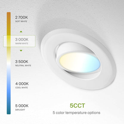 ASD Lighting LED Round Recessed Mini Panel Gimbal 6" 15W 120V Dimmable CCT Selectable 2700/3000/3500/4000/5000K White UL Energy Star 6pack