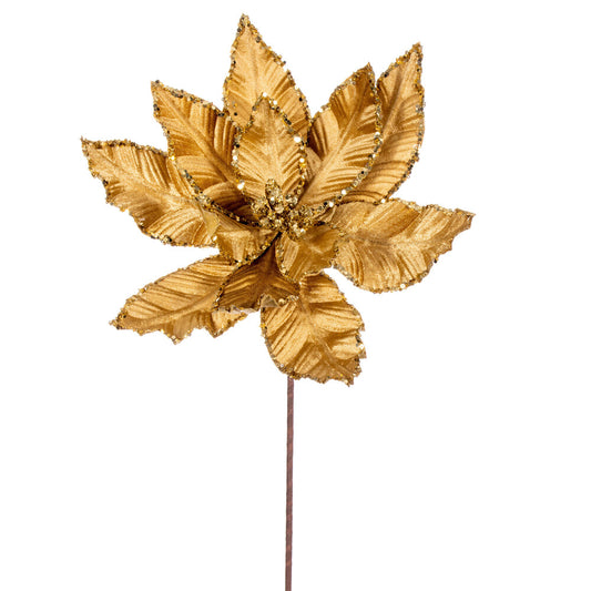 Vickerman 24" Gold Velvet Sequin Trim Poinsettia 3 per bag.