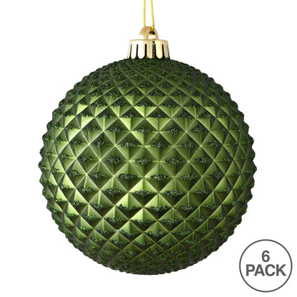 Vickerman 4" Moss Green Durian Glitter Ball Ornament 6 per Bag