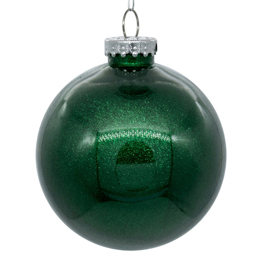 Vickerman 6" Clear Ball Christmas Ornament with Emerald Glitter Interior 4 Pieces per bag