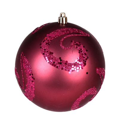 Vickerman 4" Berry Red Matte Sequin Swirl Ornament 6 per Bag