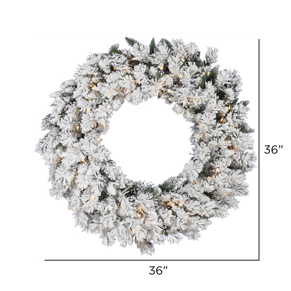 Vickerman 36" Flocked Snow Ridge Artificial Christmas Wreath Pure White LED Lights