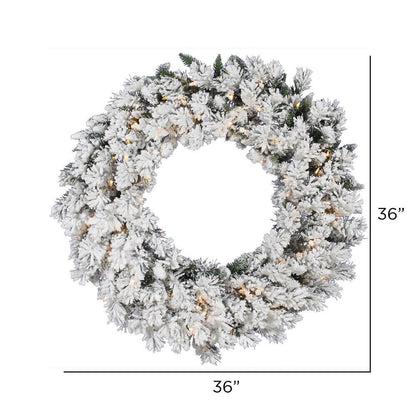 Vickerman 36" Flocked Snow Ridge Artificial Christmas Wreath Pure White LED Lights