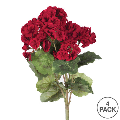 Vickerman 18" Artificial Red Geranium Bush 4 per Pack.