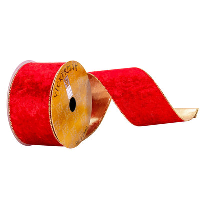 Vickerman 2.5" x 10 Yards Red Velvet Gold Back Ribbon