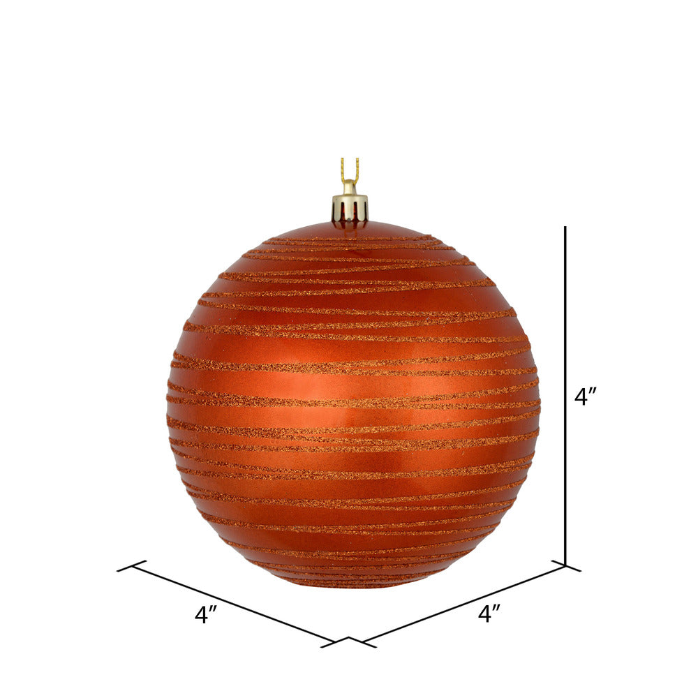 Vickerman 4" Burnished Orange Candy Finish Ball Ornament with Glitter Lines 4 per Bag