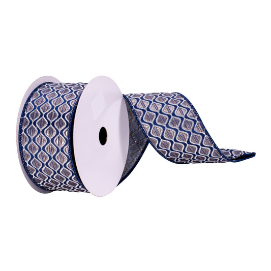 Vickerman 2.5" x 10 Yards Navy with Champagne Designs Ribbon