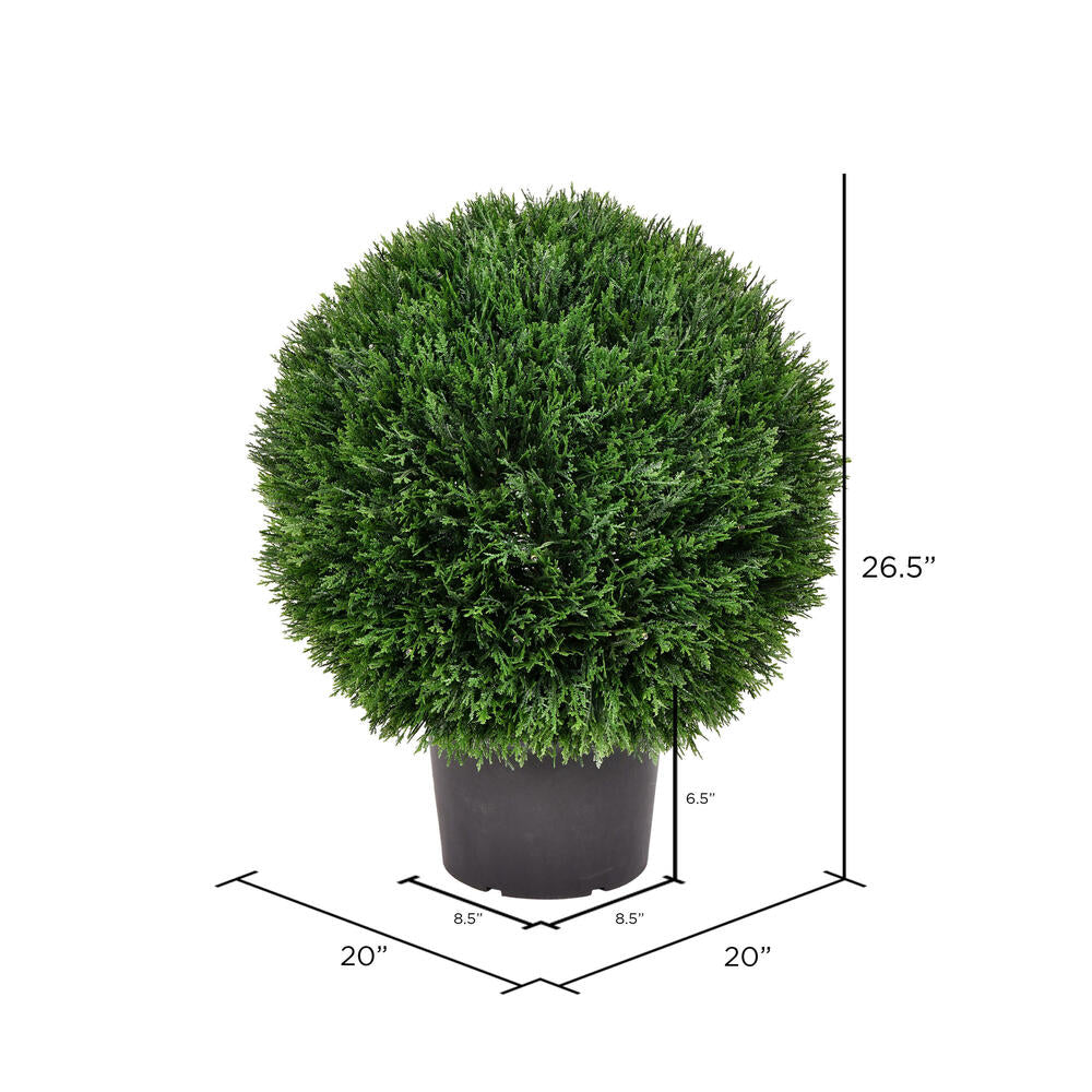Vickerman 20" Artificial Potted Green Cedar Topiary Ball.