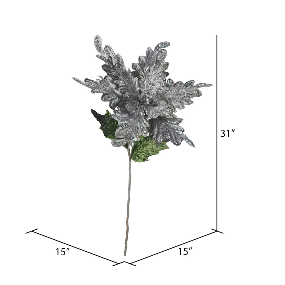 Vickerman 31" Pewter Velvet Poinsettia Artificial Christmas Pick 3 per Bag