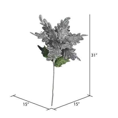 Vickerman 31" Pewter Velvet Poinsettia Artificial Christmas Pick 3 per Bag