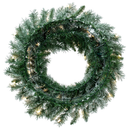 Vickerman 36" Flocked Utica Fir Artificial Pre-Lit Wreath with 100 Pure White LED Mini Lights and 220 Realistic Flocked PVC Tips