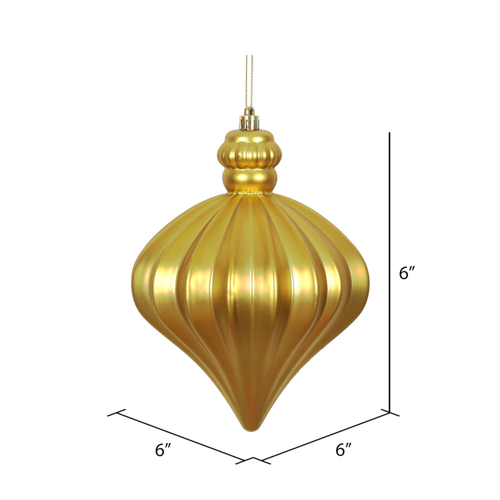 Vickerman 6" Gold Matte Onion Drop Christmas Ornament 4 per Bag