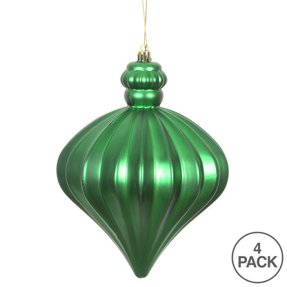 Vickerman 6" Green Matte Onion Drop Christmas Ornament Set of 4