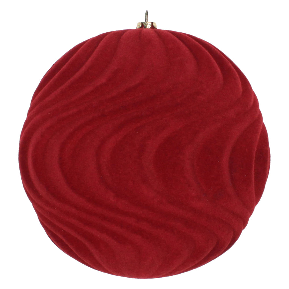 Vickerman 6" Burgundy Flocked Wave Ball Ornament 2 per Bag