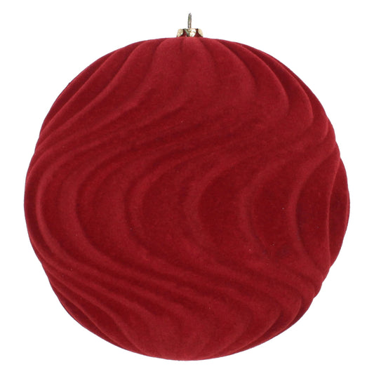 Vickerman 6" Burgundy Flocked Wave Ball Ornament 2 per Bag
