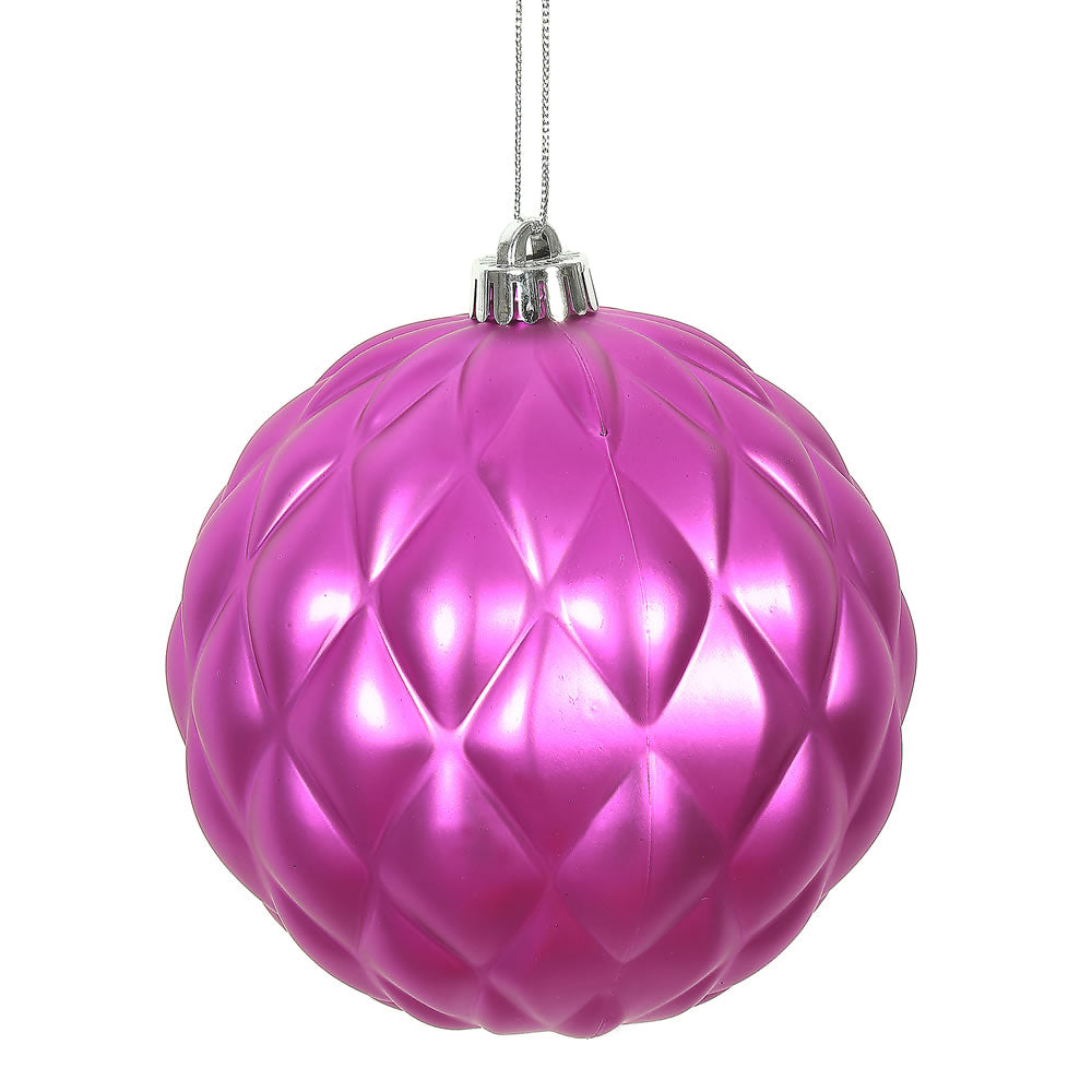 Vickerman 6" Fuchsia Matte Round Pine Cone Ornament with drilled and wired caps. Comes 4 per Bag.