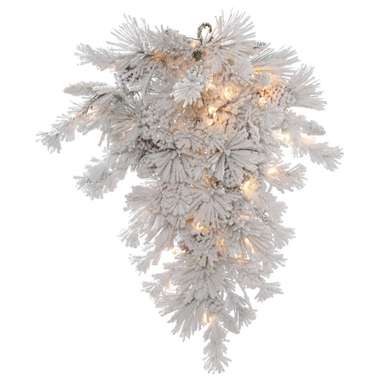 Vickerman 36" Flocked Alberta Artificial Christmas Teardrop Clear Dura-lit Incandescent Lights