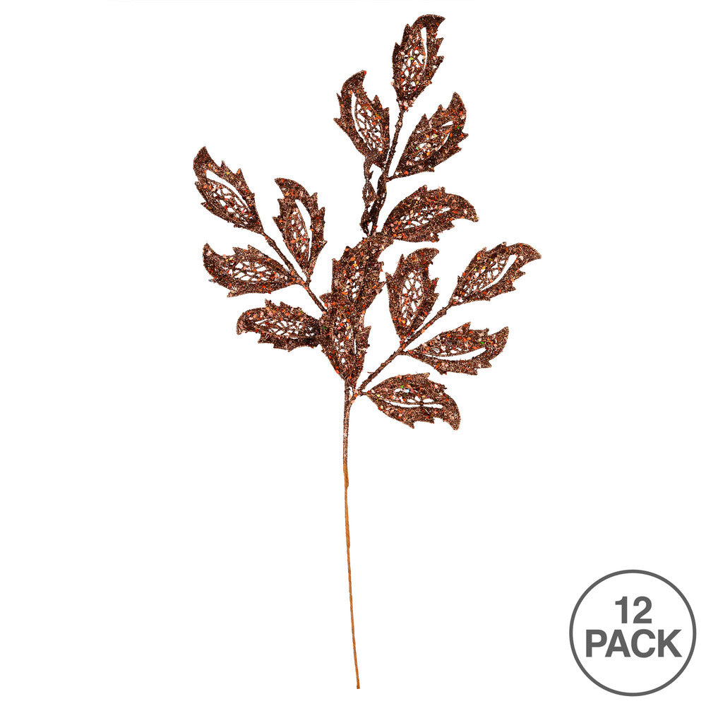 Vickerman 22" Chocolate Glitter Mistletoe Leaf Artificial Christmas Spray. Includes 12 sprays per pack.