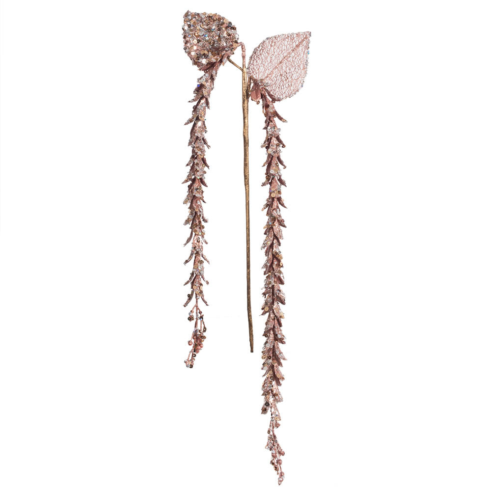 Vickerman 20" Rose Gold Pearl Hanging Lupin Artificial Christmas Spray. Includes 3 sprays per pack.