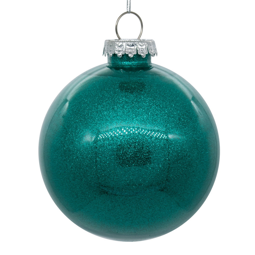 Vickerman 4" Clear Ball Christmas Ornament with Teal Glitter Interior 6 Pieces per bag