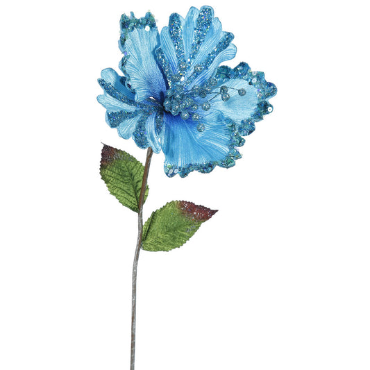 Vickerman 23" Sky Blue Hibiscus Artificial Christmas Pick 3 per Bag