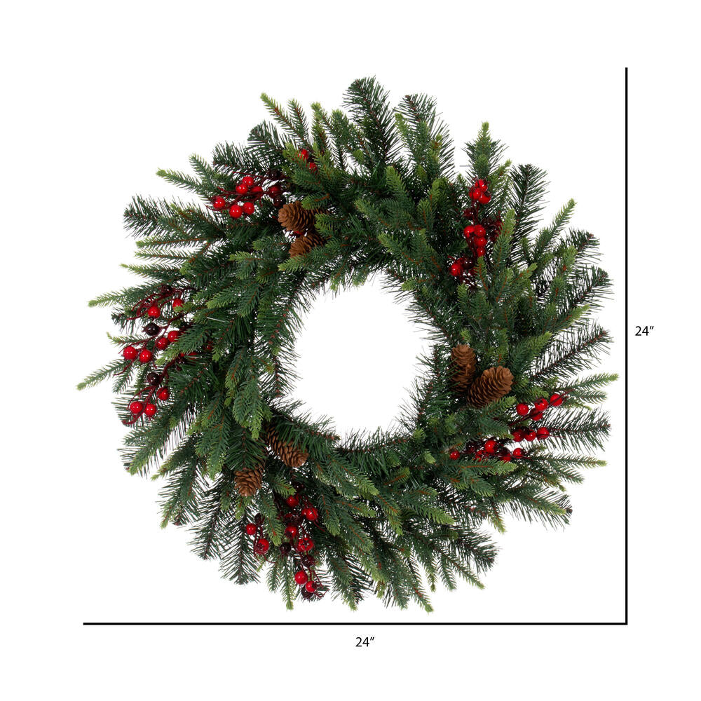 Vickerman 24" Berry Mixed Pine Cone Artificial Unlit Wreath.