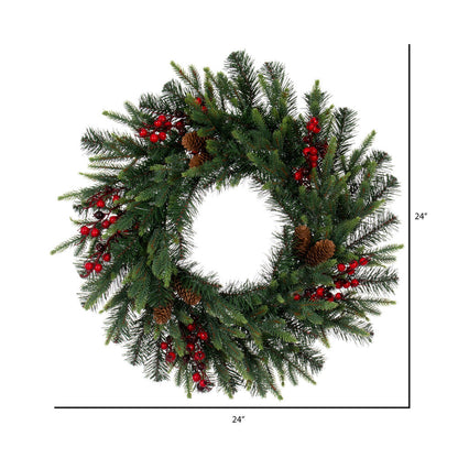 Vickerman 24" Berry Mixed Pine Cone Artificial Unlit Wreath.
