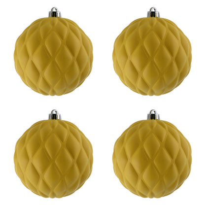 Vickerman 6" Yellow Matte Round Pine Cone Ornament with drilled and wired caps. Comes 4/bag.