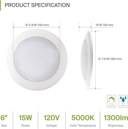 ASD Lighting LED Disk Light 6" 15W 5000K Dimmable White ETL Energy Star 12pack