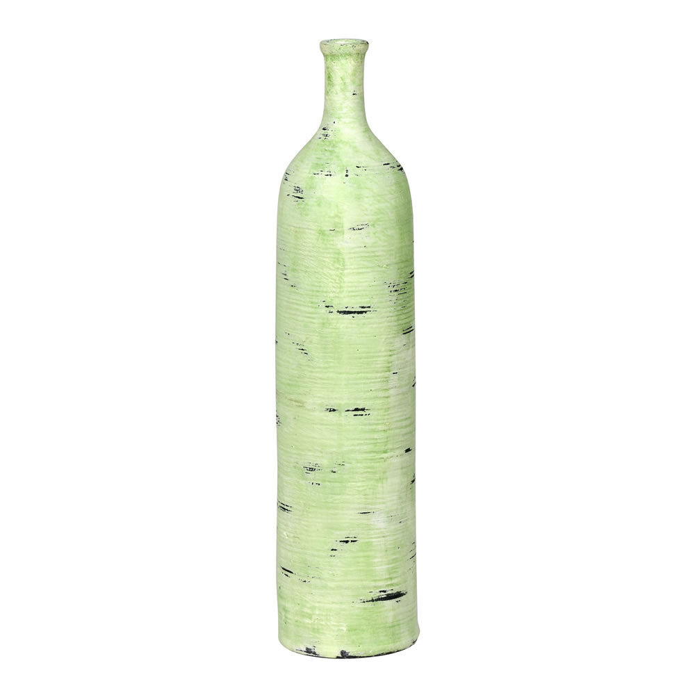 Vickerman 20" Mint Textured Stroke Bottle. This tall bottle can stand on its own or pair with any faux floral to create a colorful display. It is made with polyresin material which makes this bottle much more sturdy than ceramic or glass. It measures 20 i