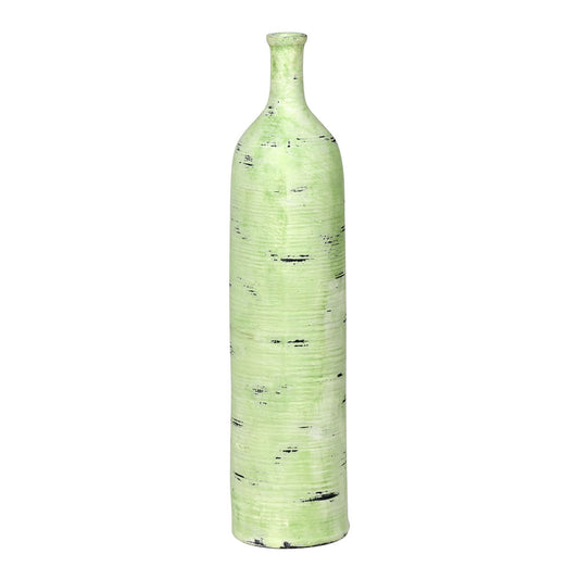 Vickerman 20" Mint Textured Stroke Bottle. This tall bottle can stand on its own or pair with any faux floral to create a colorful display. It is made with polyresin material which makes this bottle much more sturdy than ceramic or glass. It measures 20 i