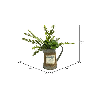 Vickerman 12" Artificial Green Fern in Rustic Tin.